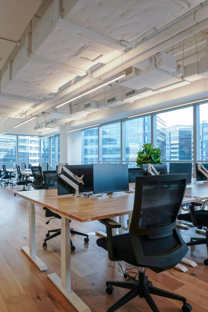 office building interior with large windows