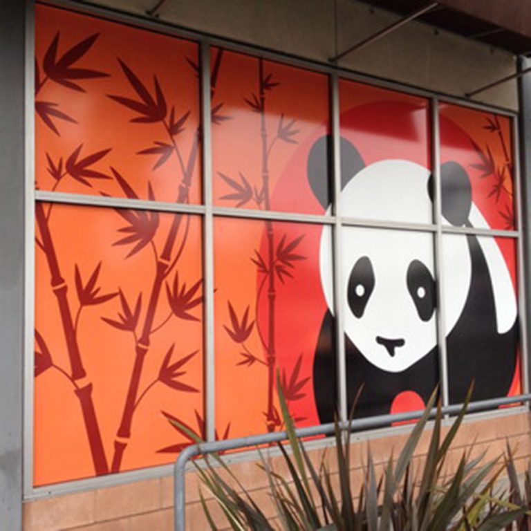 Large windows with panda on window film